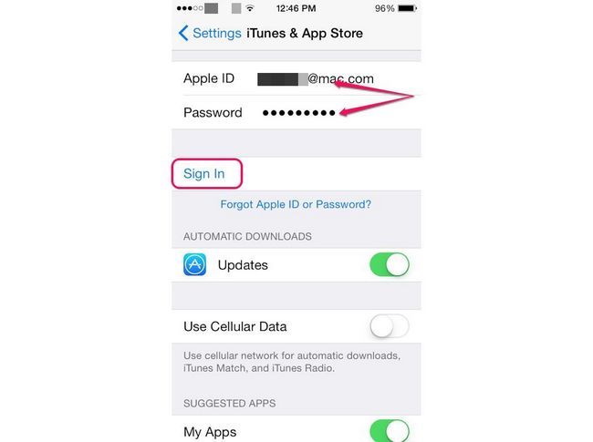 Touchez Mot de passe ou identifiant Apple pour récupérer vos informations d'identification identifiant Apple.